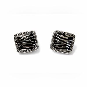 Silver Tone Antiqued Square Zebra Safari CZ Earrings